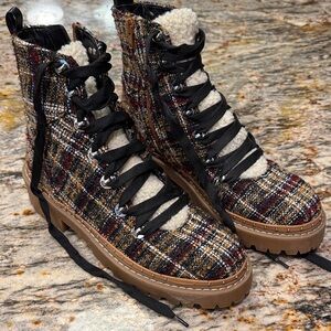 Steve Madden Size 8 M Tweed/plaid Booties Work Boots Sherpa Zip